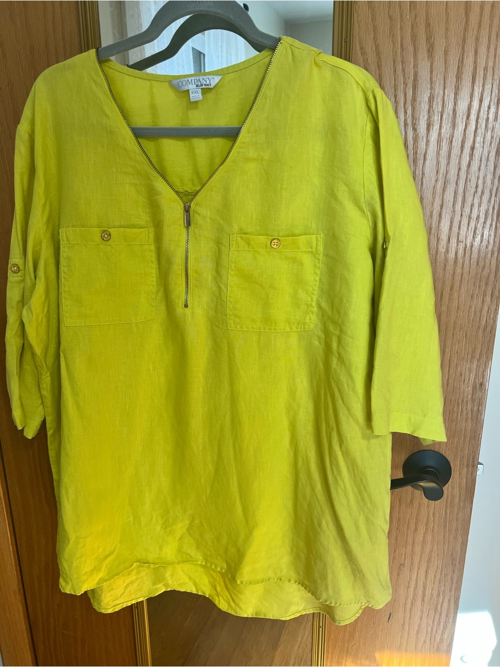 Ellen Tracy Lime Yellow V-Neck Tunic with Zip